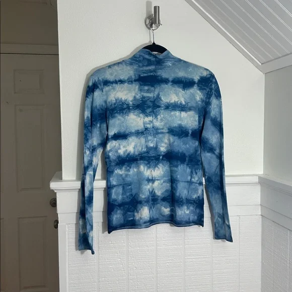 Anthropologie Pima Cotton Blue Tie Dye Mock Neck Top size Small - Picture 5 of 7